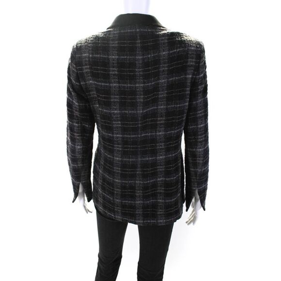 Serge & Real Womens Crepe Lapel Plaid Tweed Blazer Jacket Black Gray Size Small - Picture 3 of 4